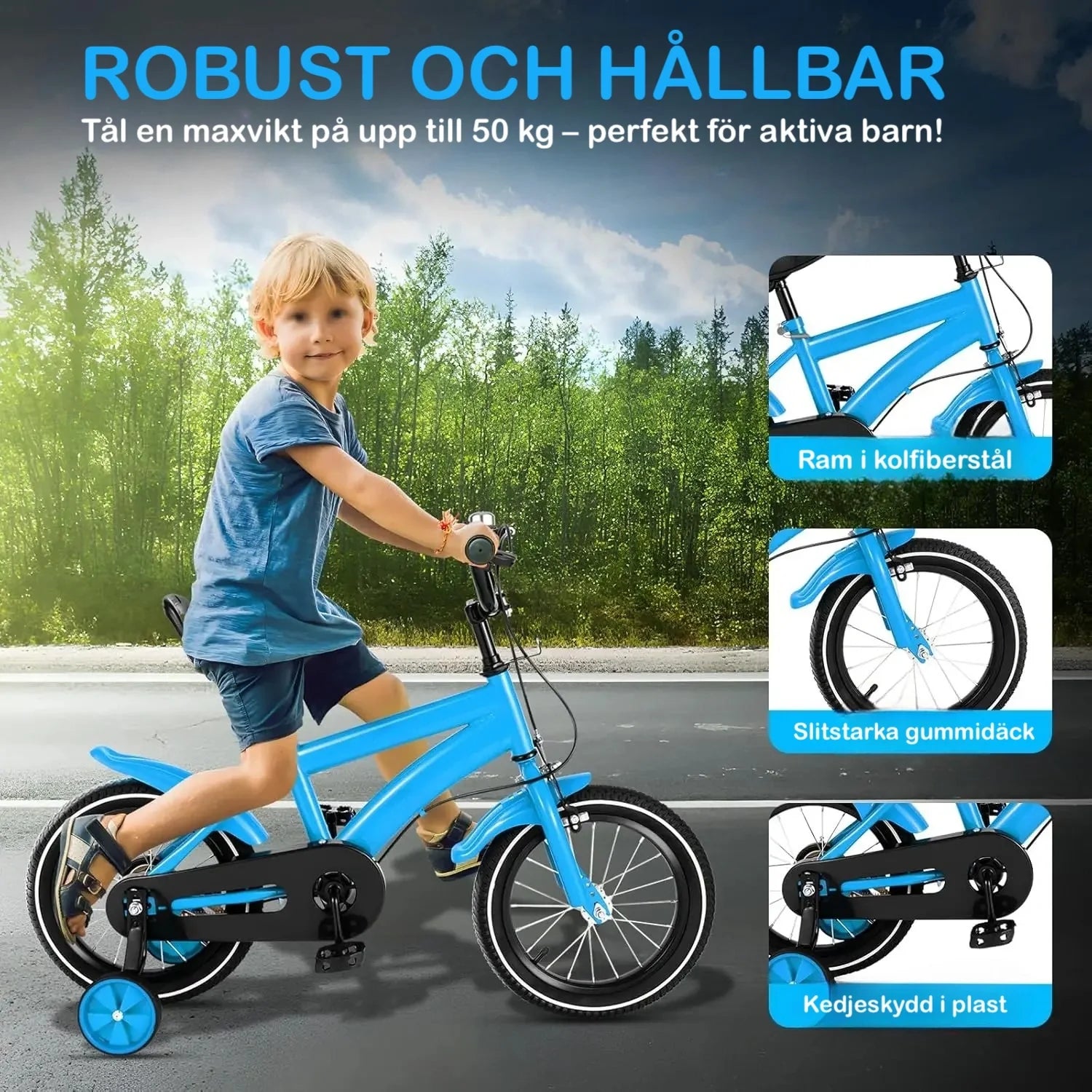 Barncykel 14 Tum med Stödhjul - För Barn 3-6 År