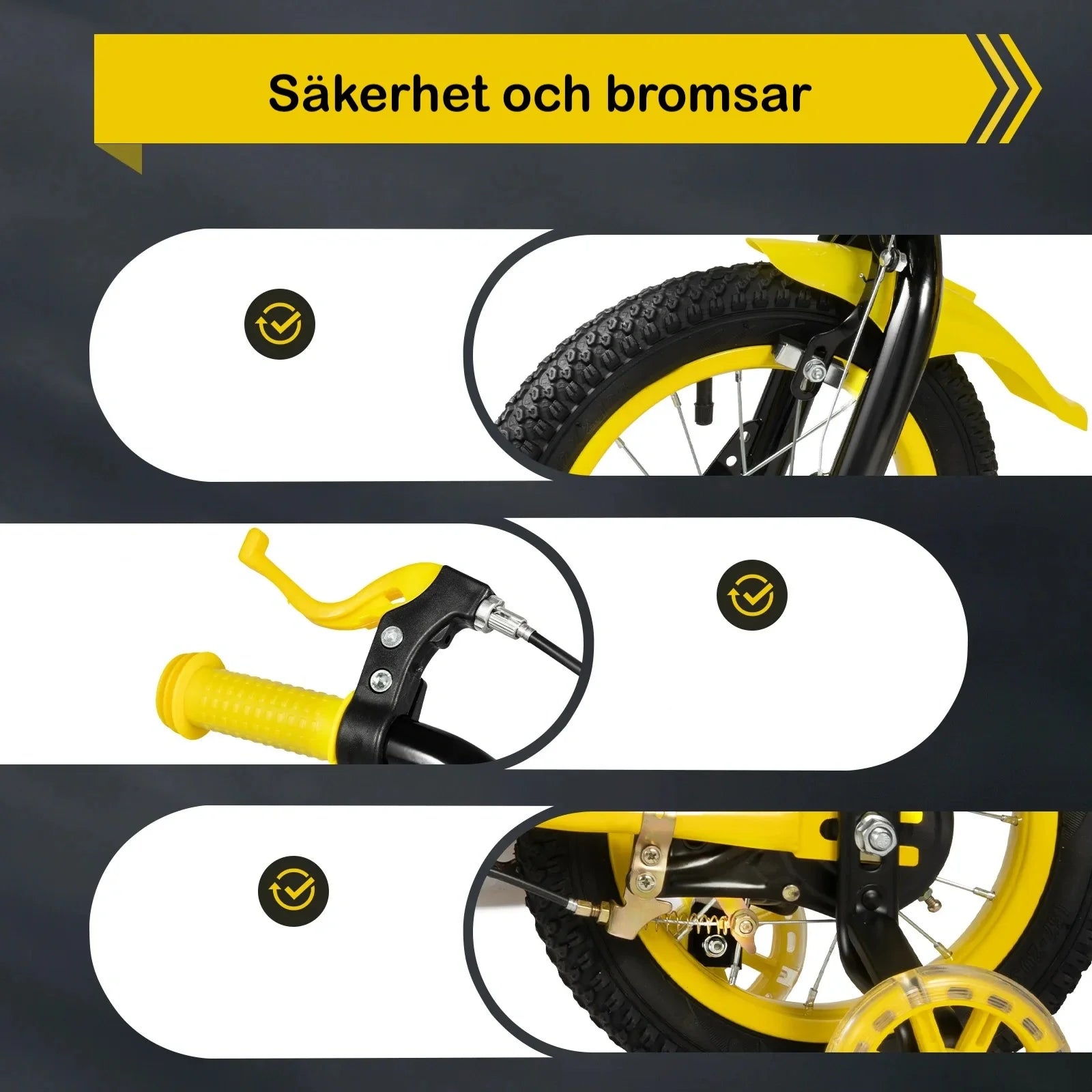 Barncykel 12 Tum Gul med Stödhjul, Korg & Vattenflaska